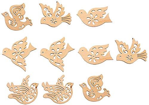Set of wooden dove-shaped cutouts on a white background