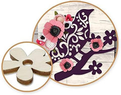 Decorative wooden piece with floral design on a white background