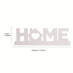 Decorative sign with 'HOME' and heart design, shown with measurements on a white background.