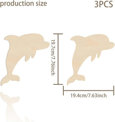 Three dolphin-shaped cutouts with measurements on a white background