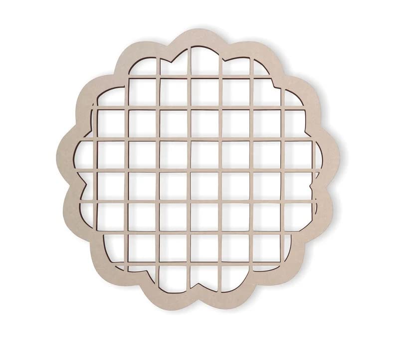 Decorative metal grid with scalloped edge on a white background