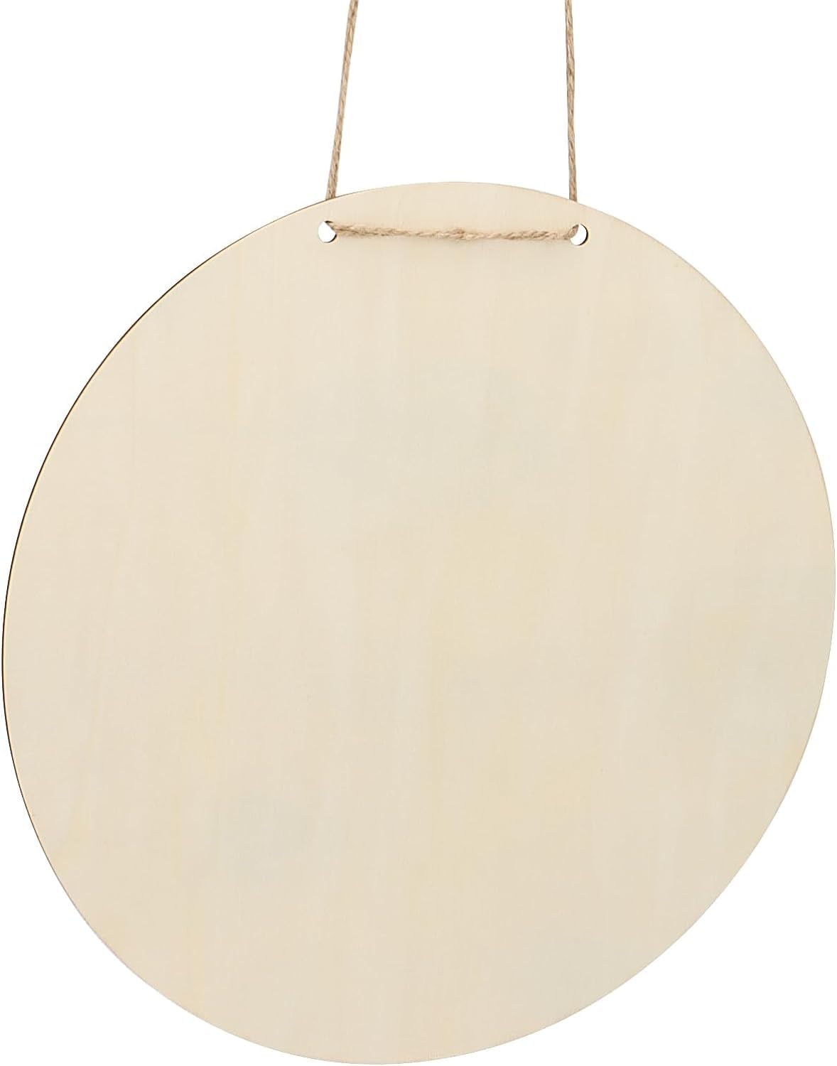 Round beige signboard with string on a white background