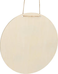 Round beige signboard with string on a white background