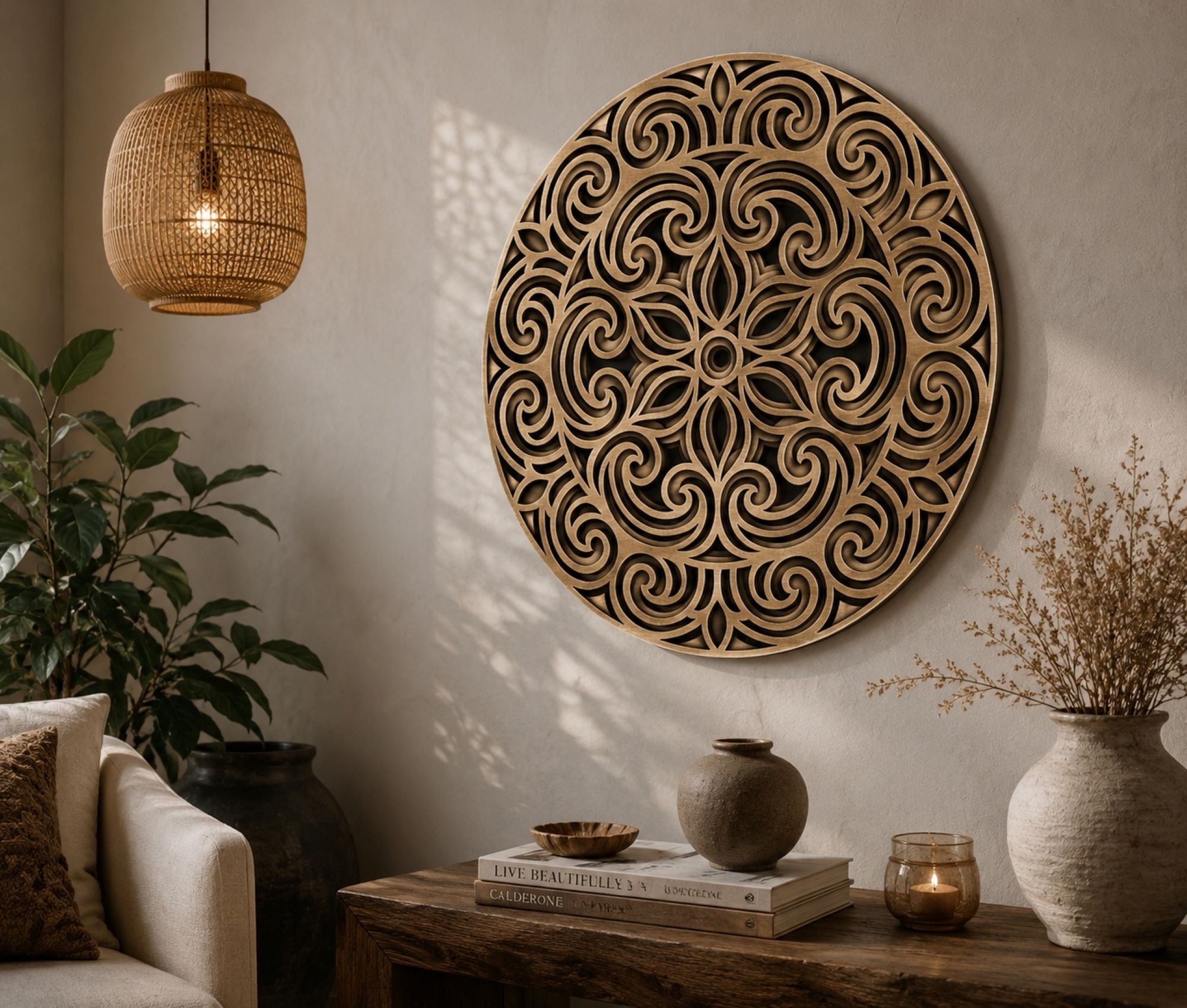 decorative mandala wall hanging wooden panel