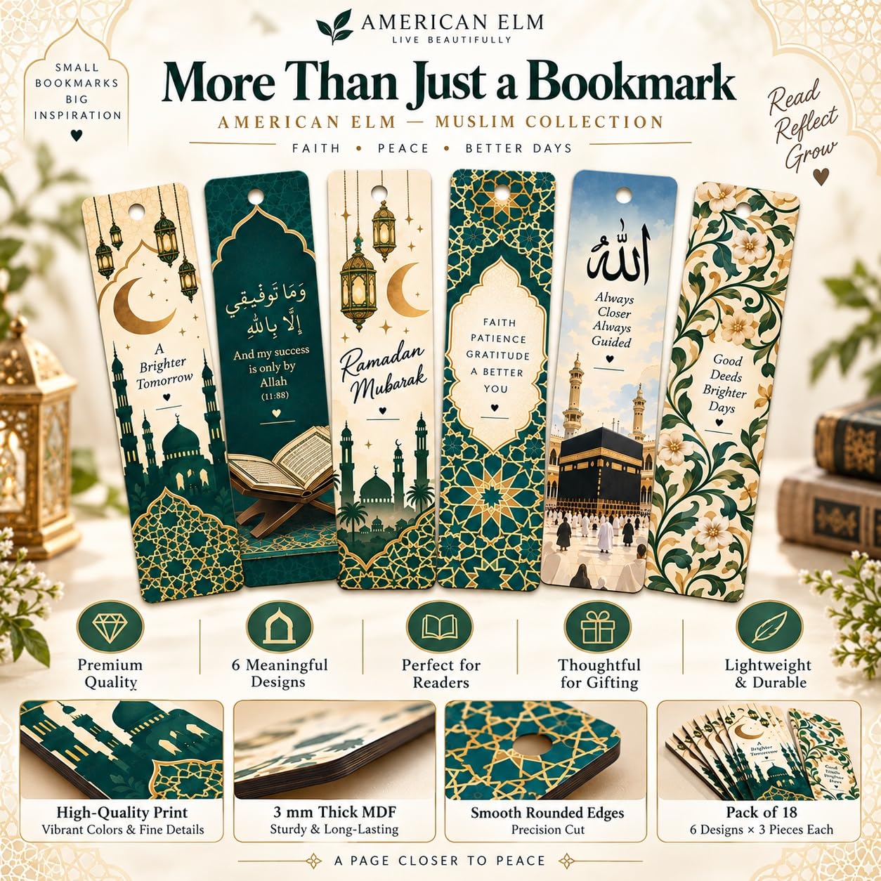 Islamic geometric wooden bookmarks set
