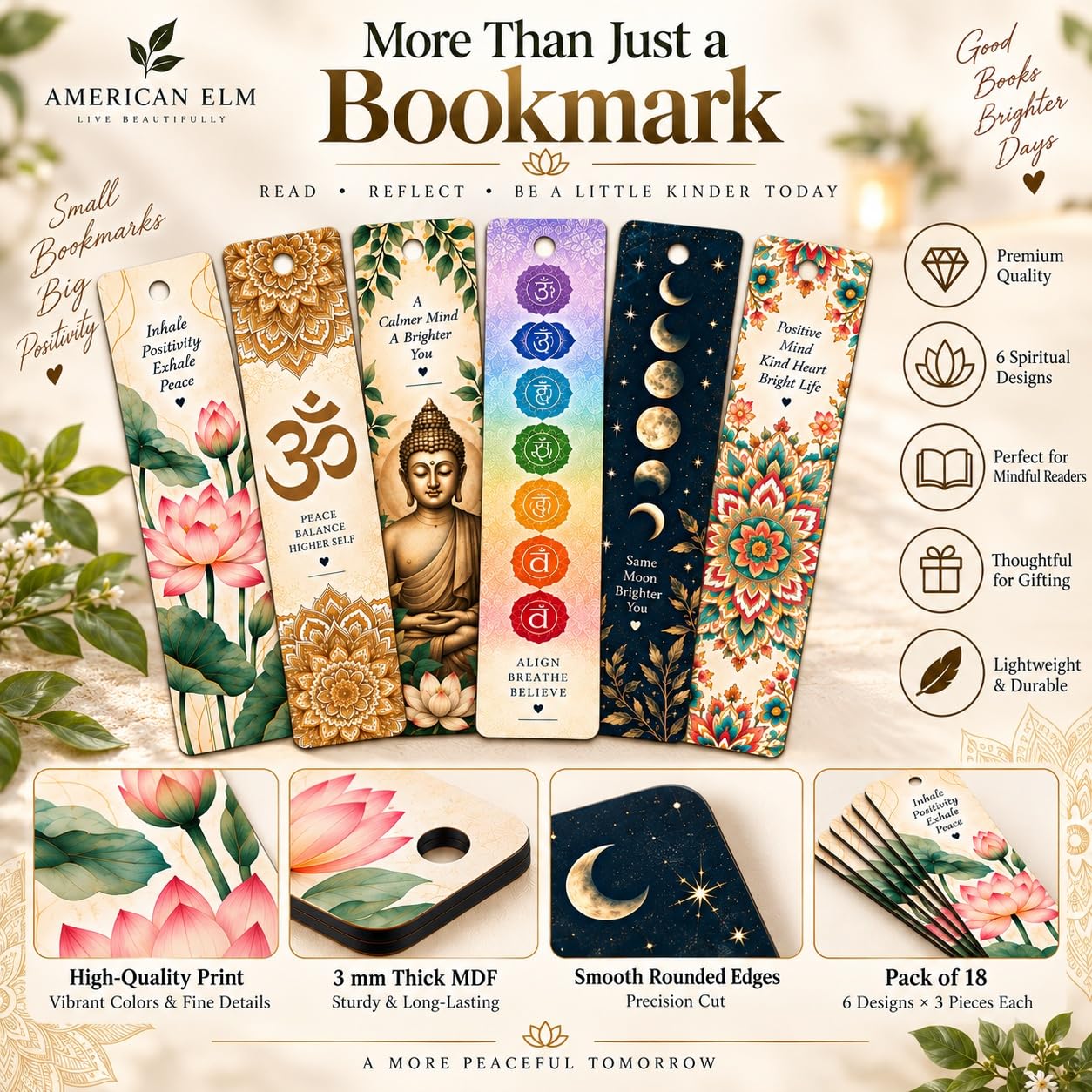 chakra themed wooden bookmarks for meditation