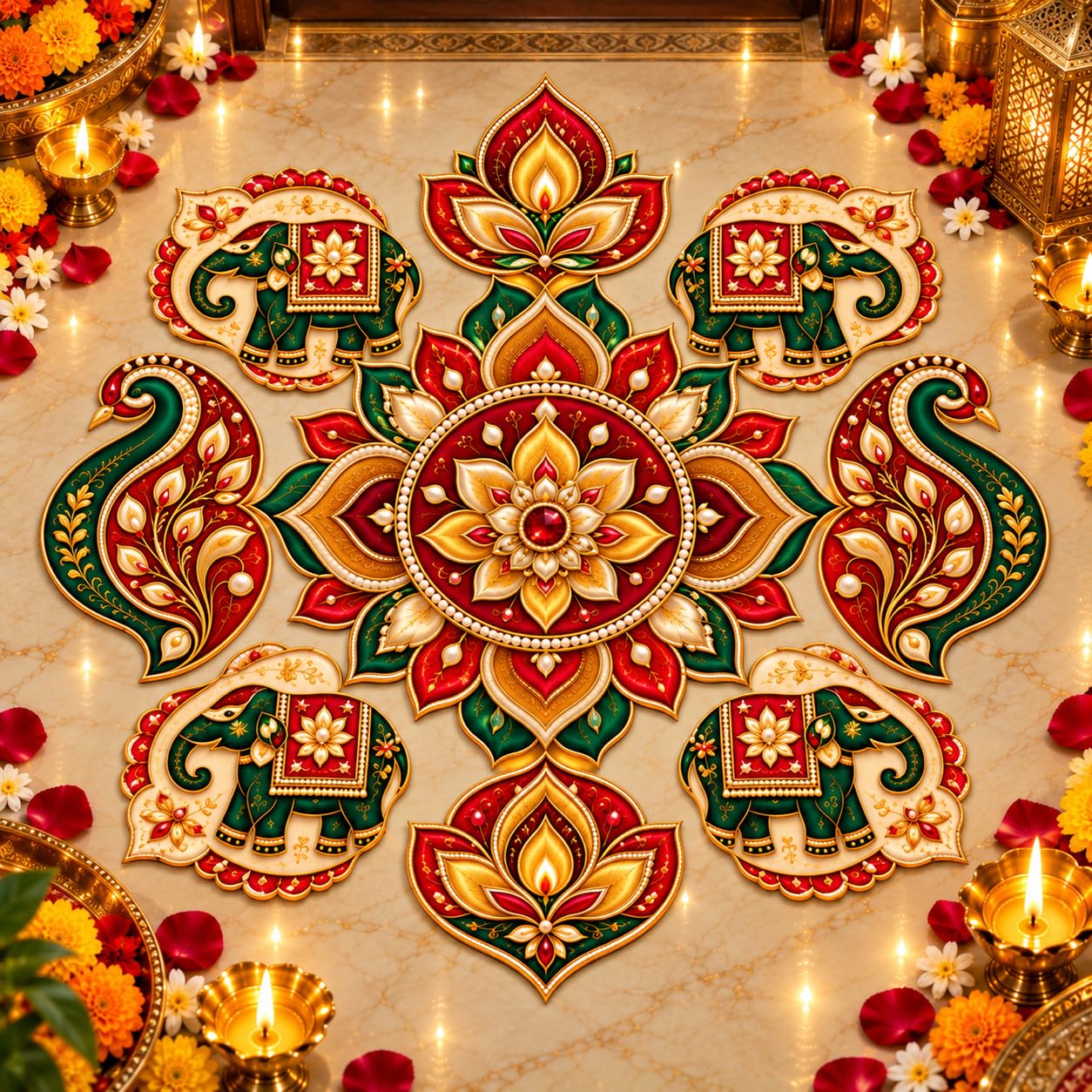 elephant rangoli decor for Diwali
