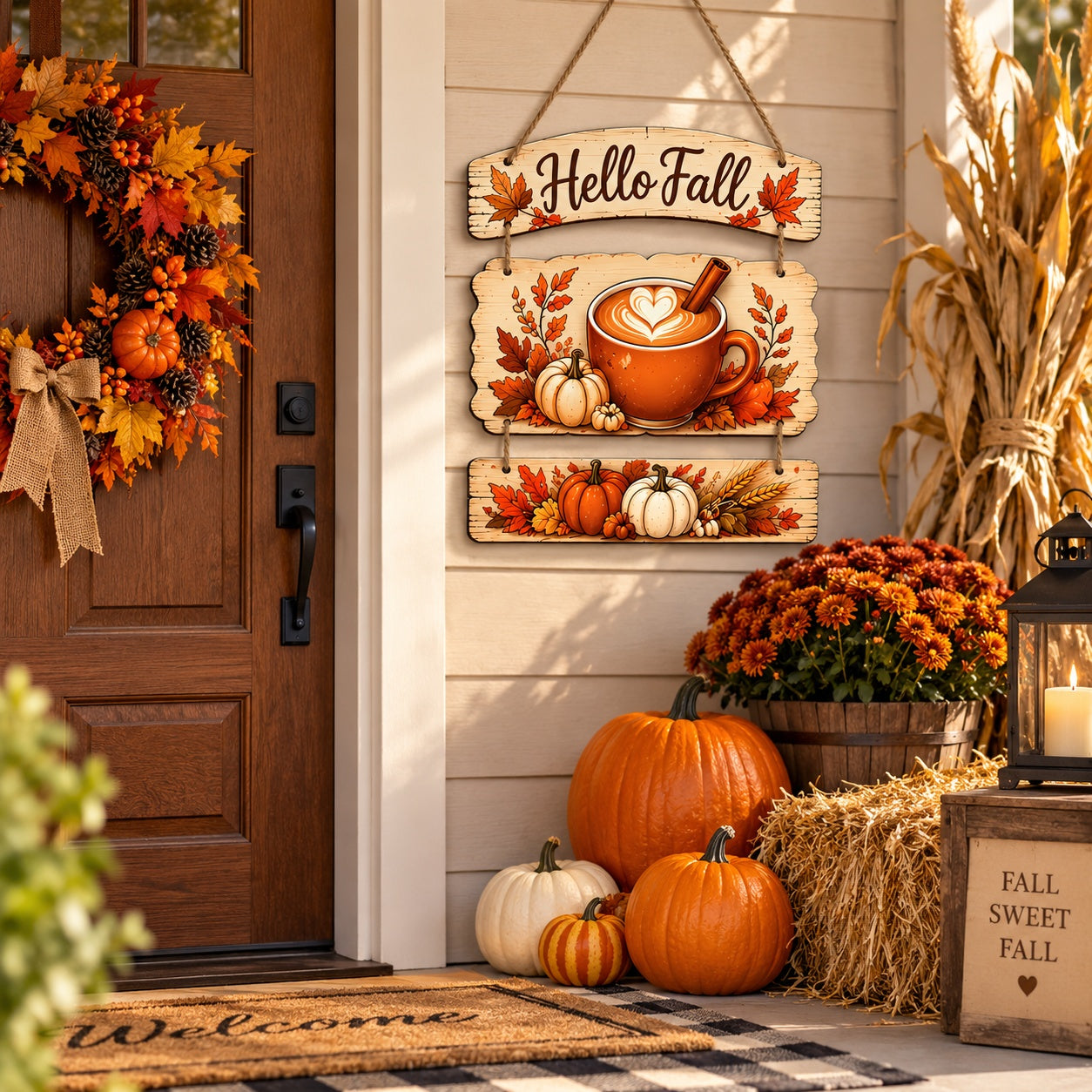 Hello Fall pumpkin wall art sign