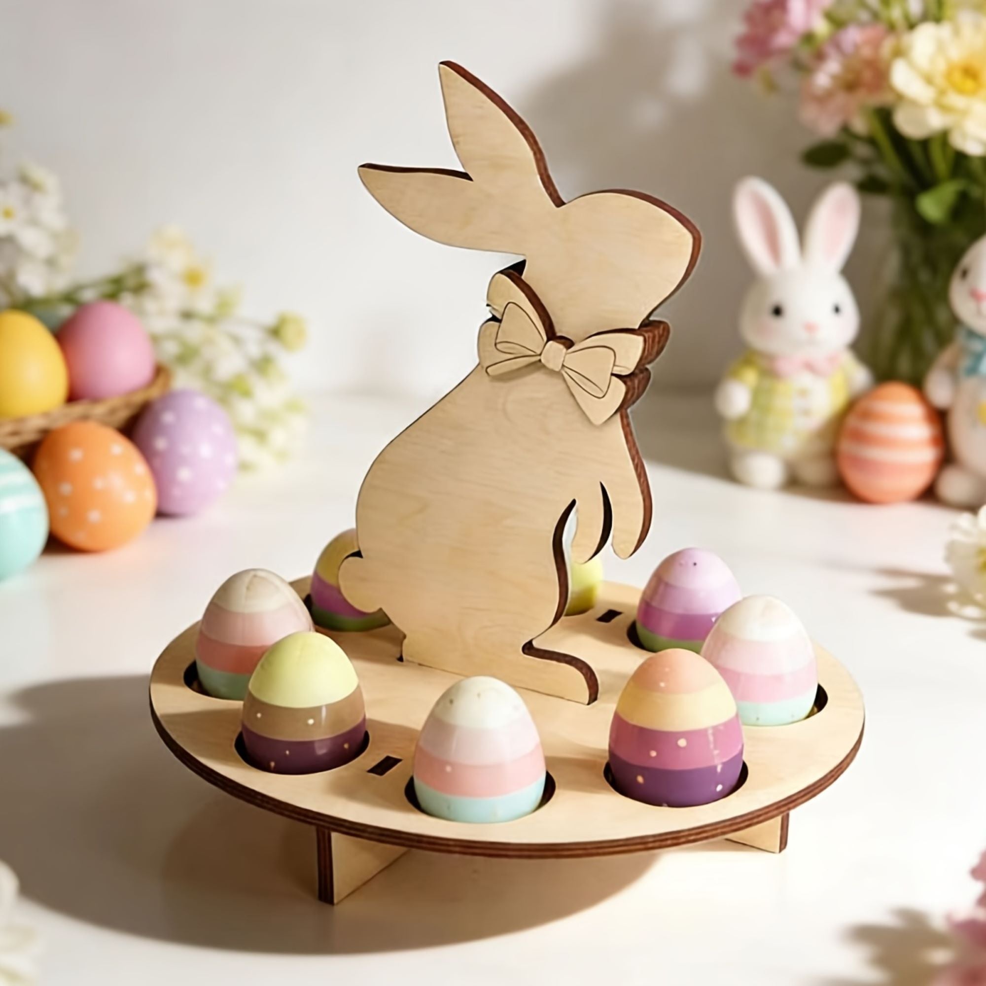 Wooden bunny egg tray decoration