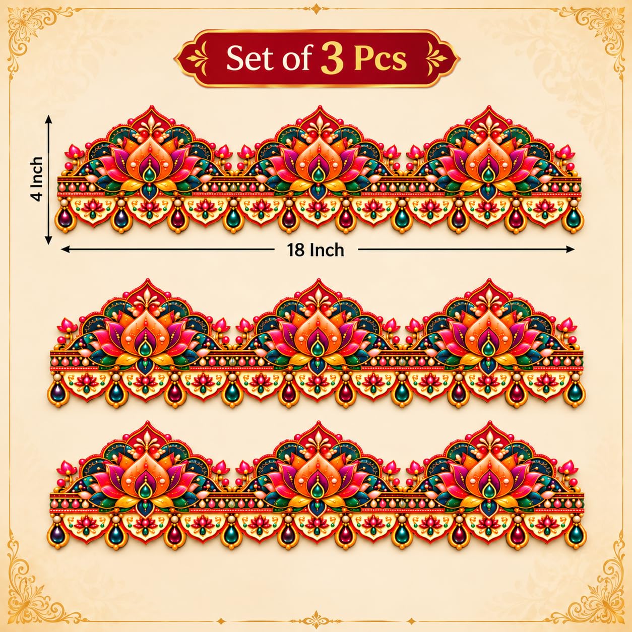 lotus printed MDF wall border strip