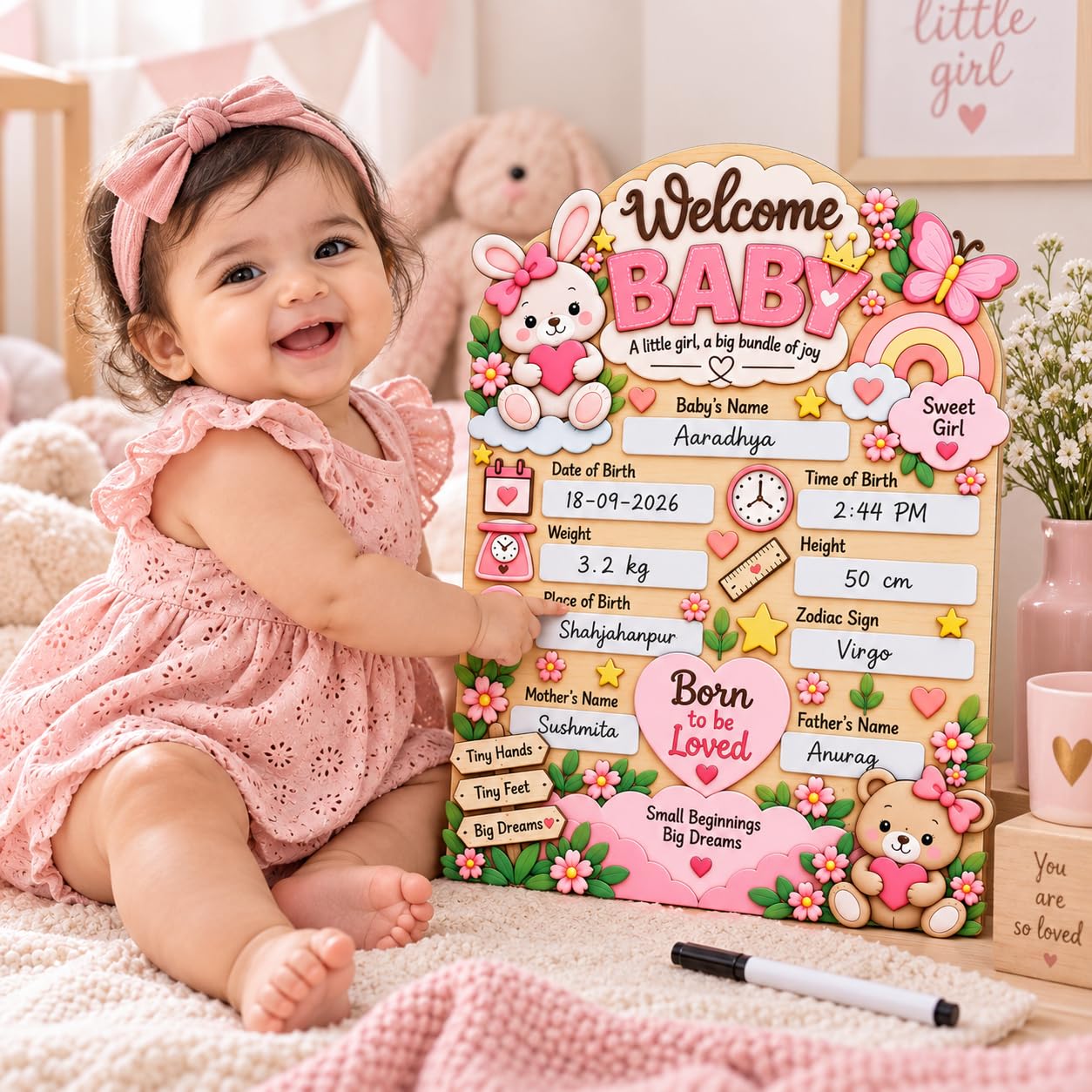 Newborn nursery decor birth announcement sign