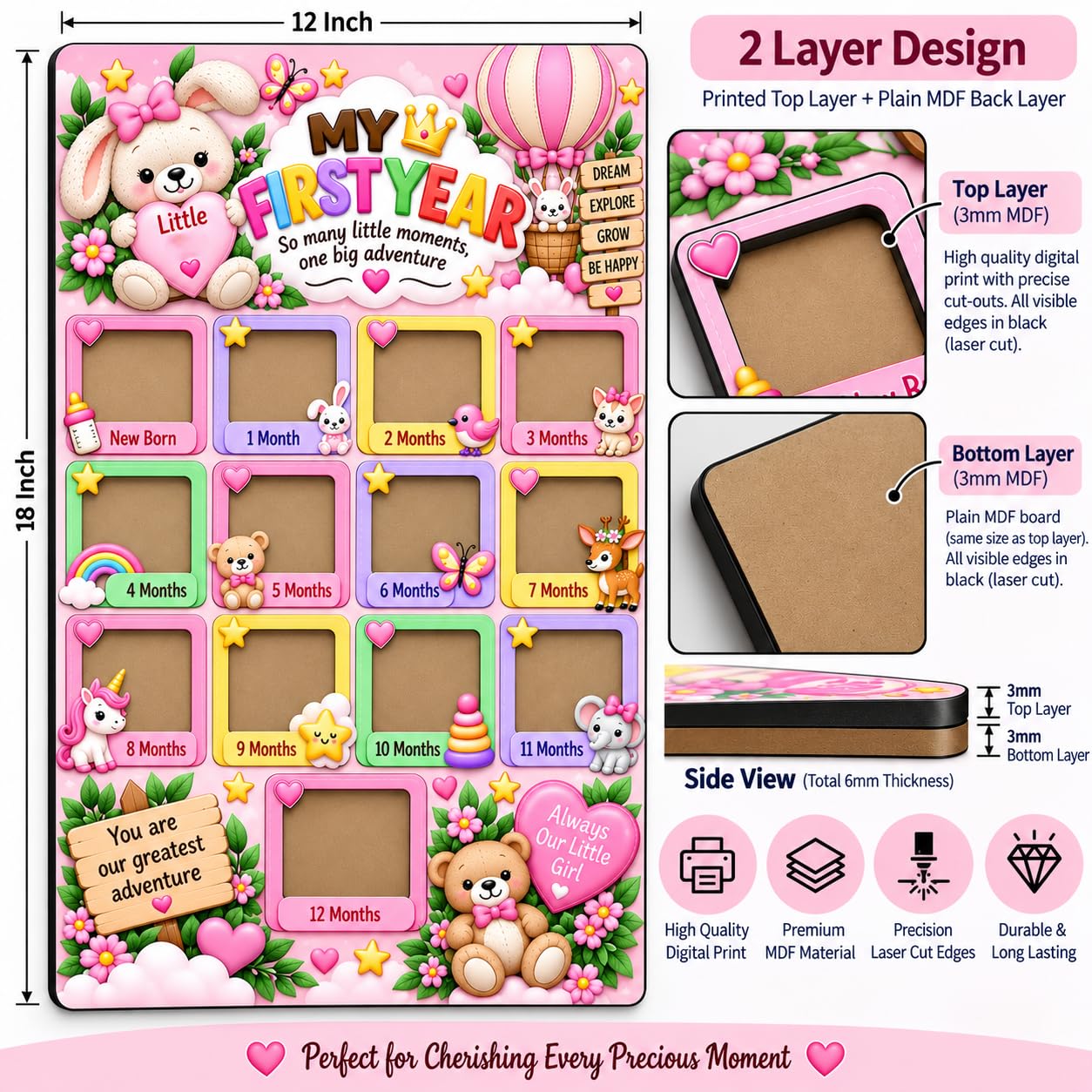 Baby first year monthly photo display frame