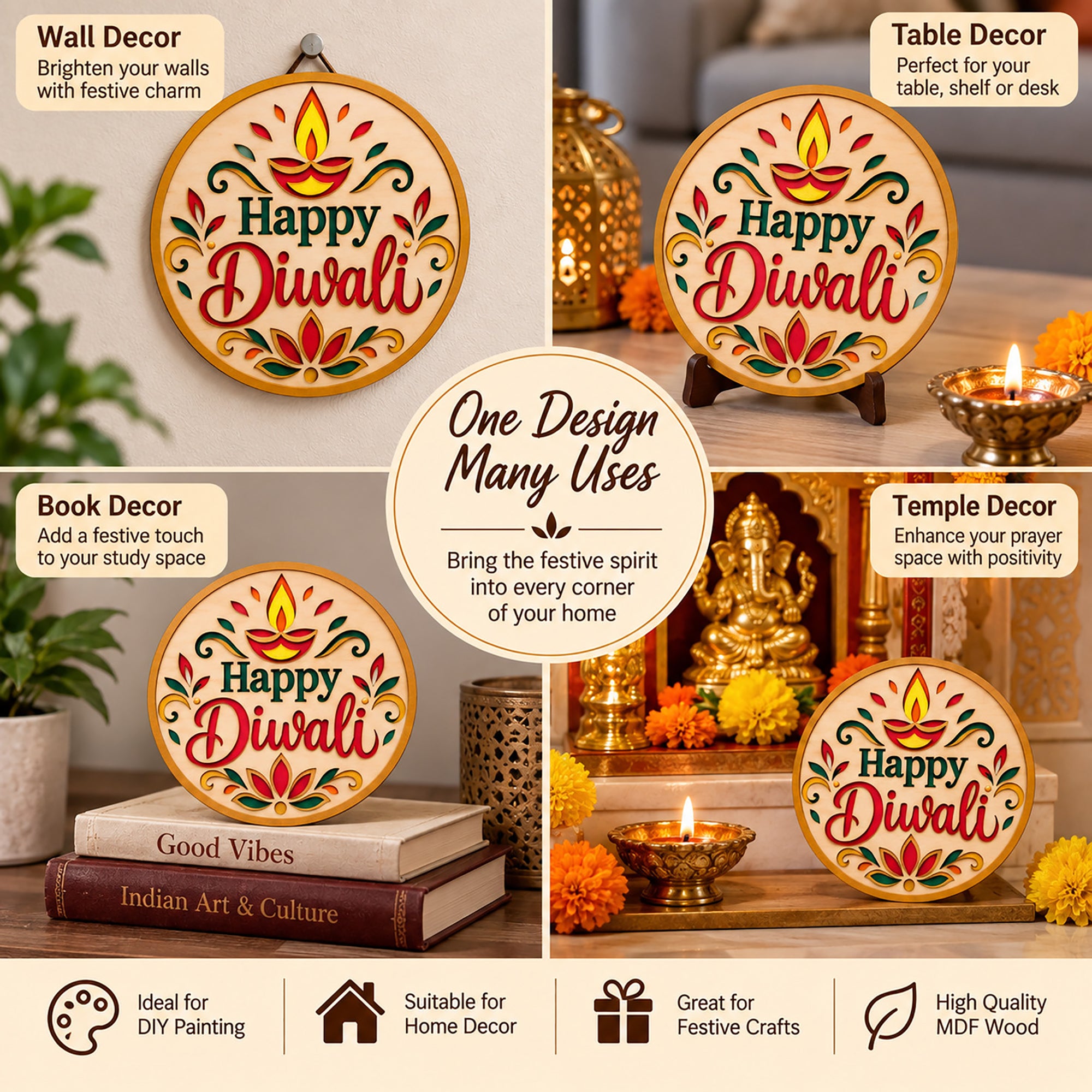 unfinished happy diwali wooden craft cutout