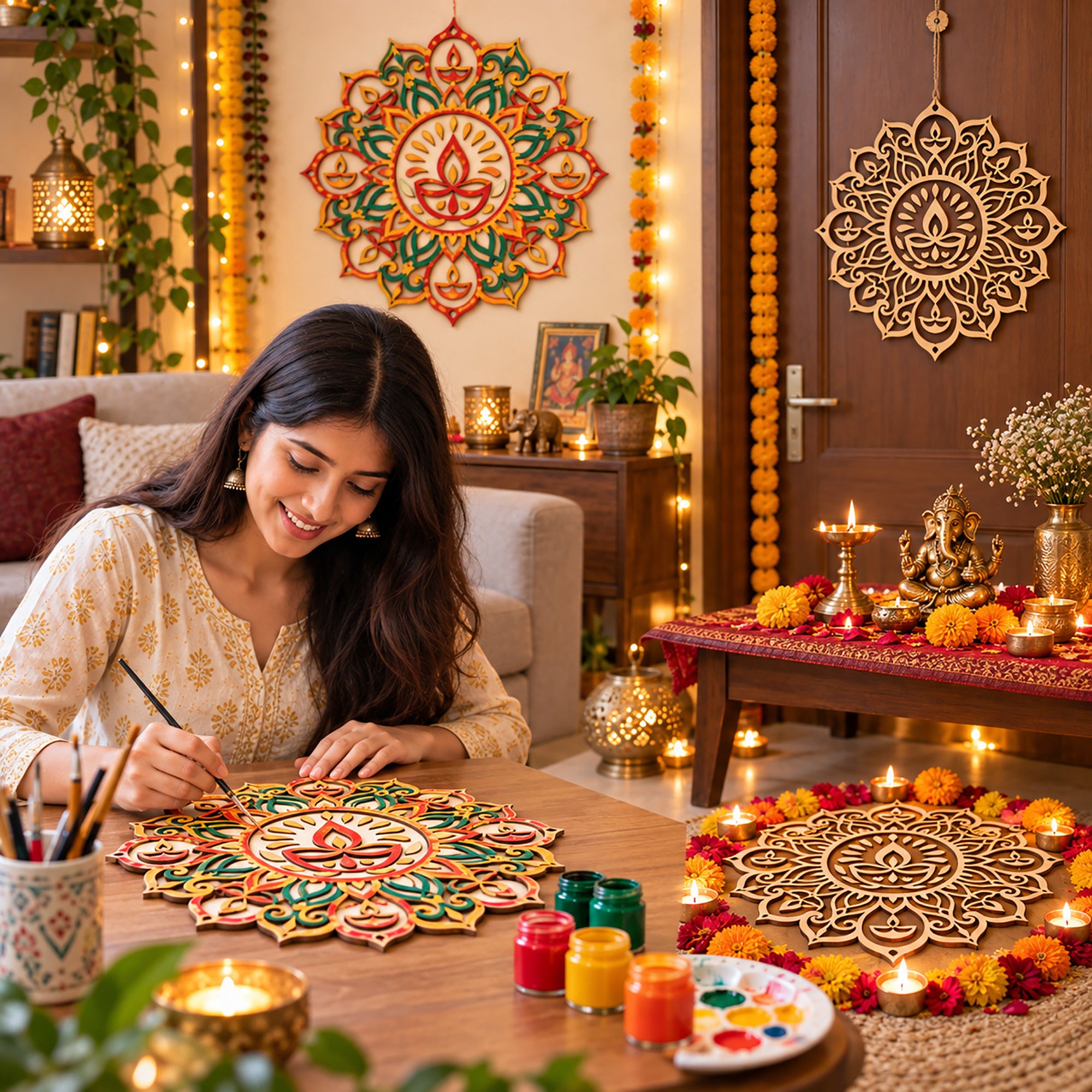 wooden mandala rangoli craft blank