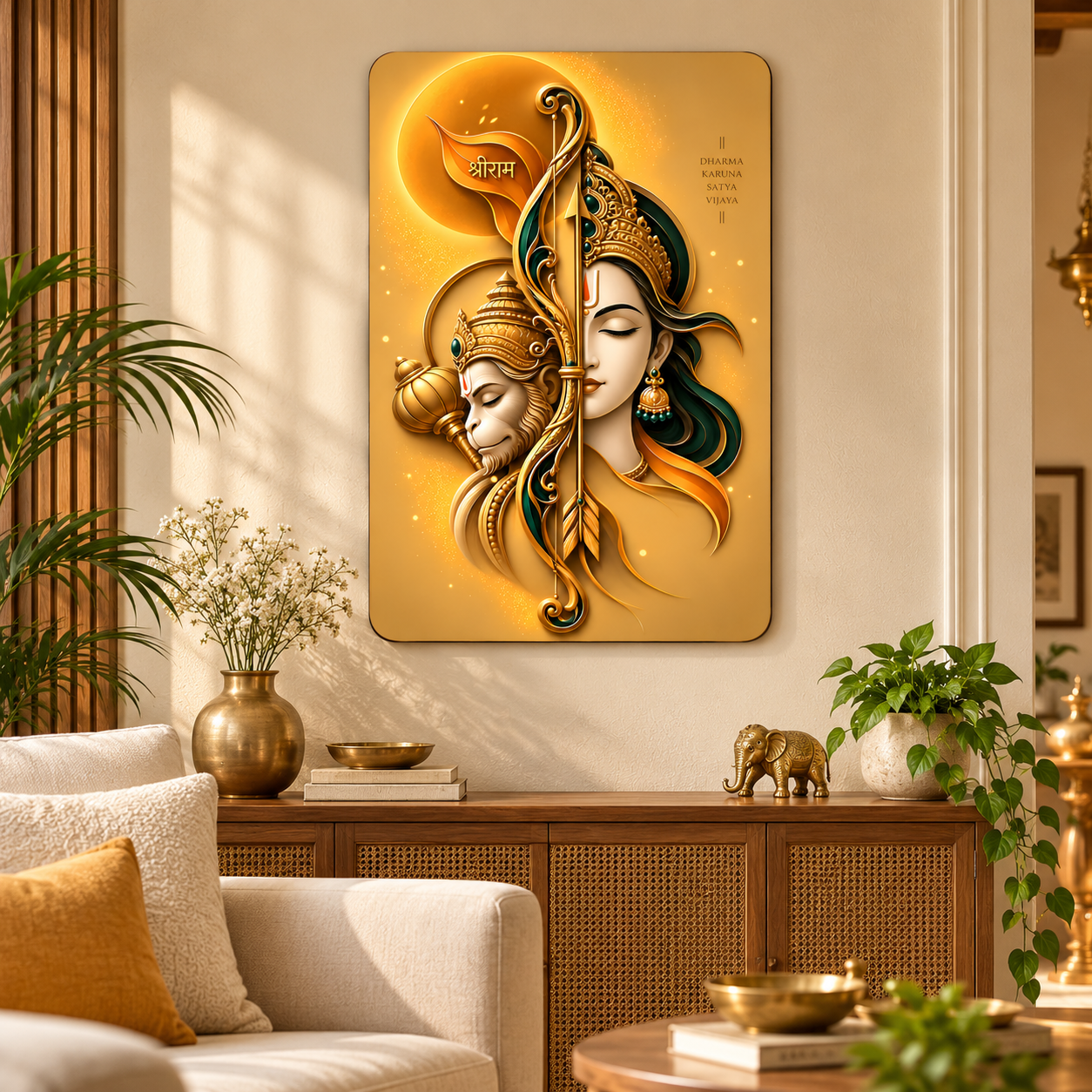 Golden theme Hindu religious wall art for living room