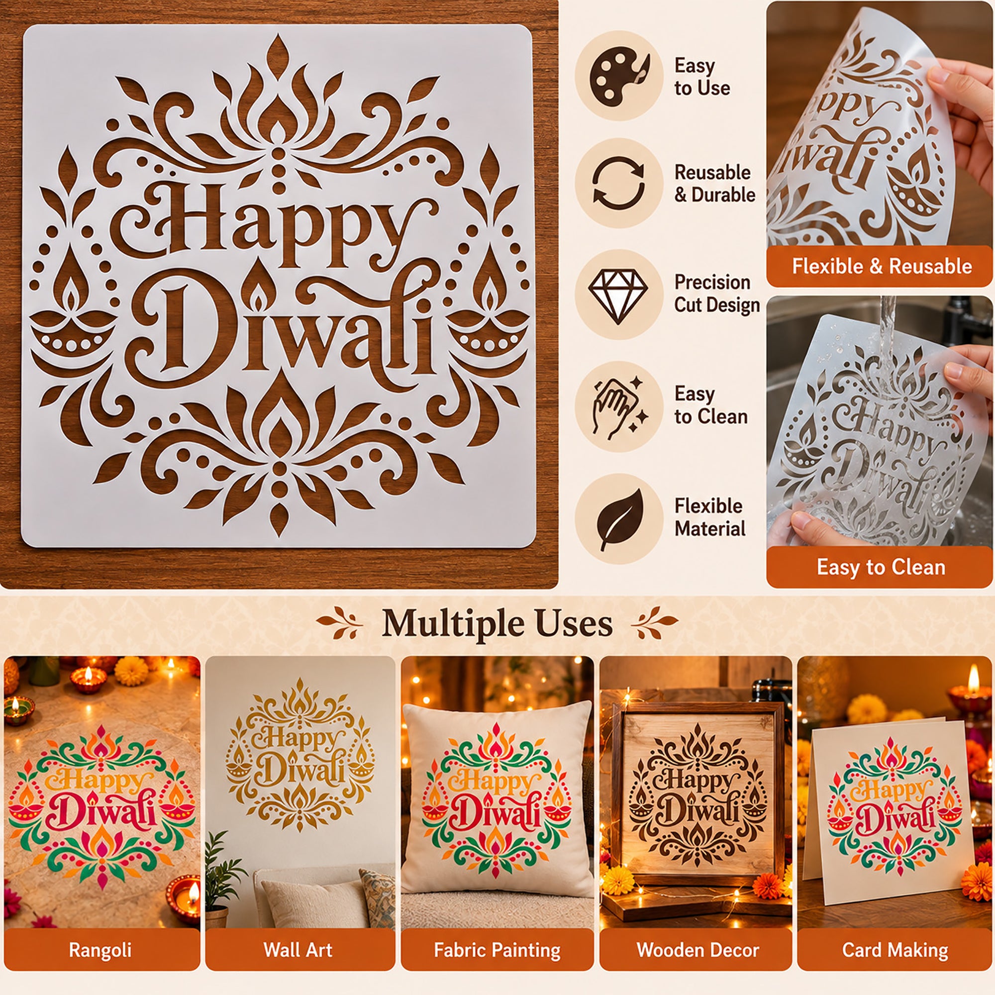 happy diwali stencil for wall art