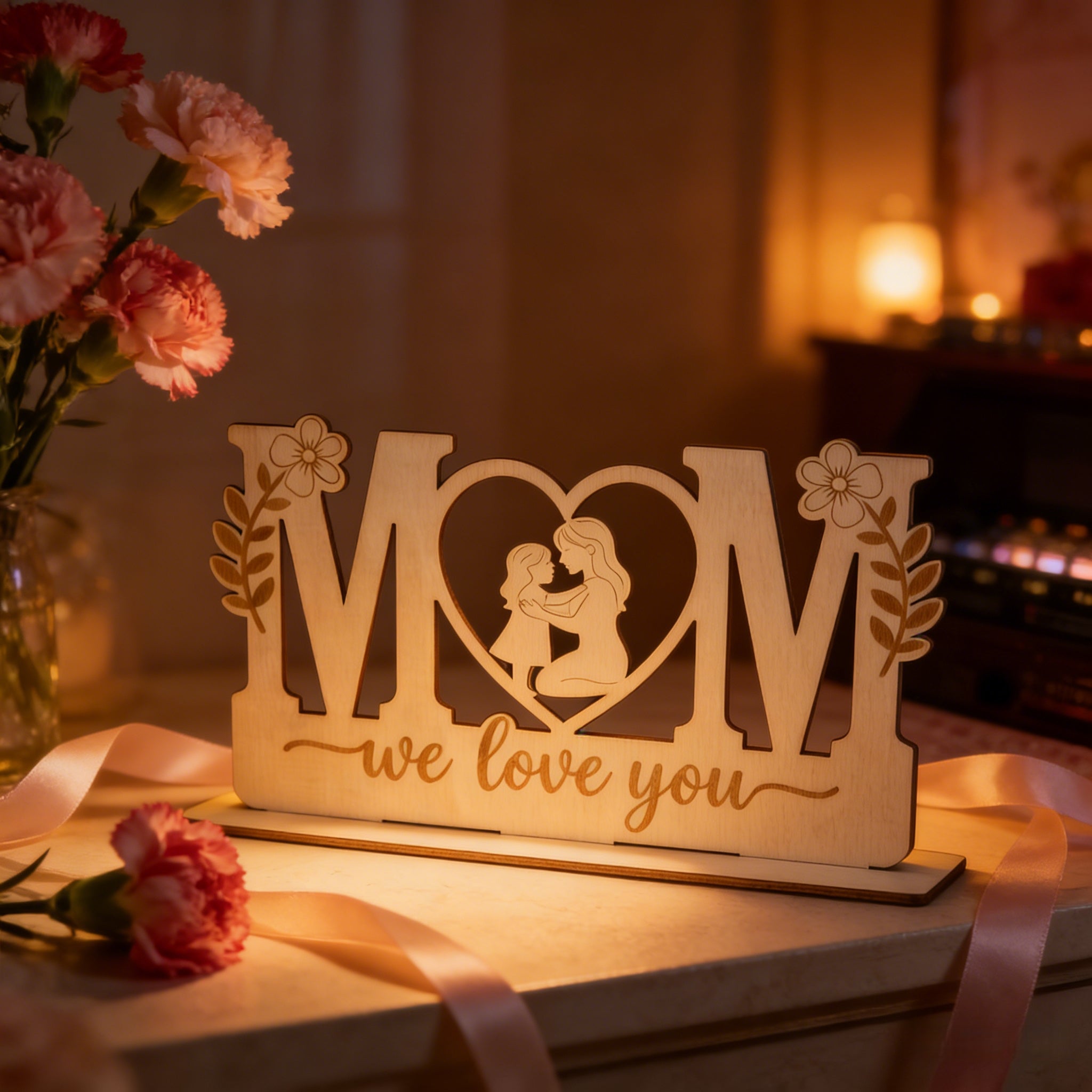 wooden heart plaque mom