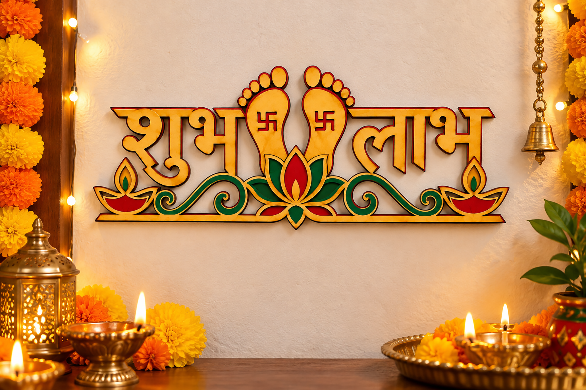 wooden shubh labh for diwali decoration