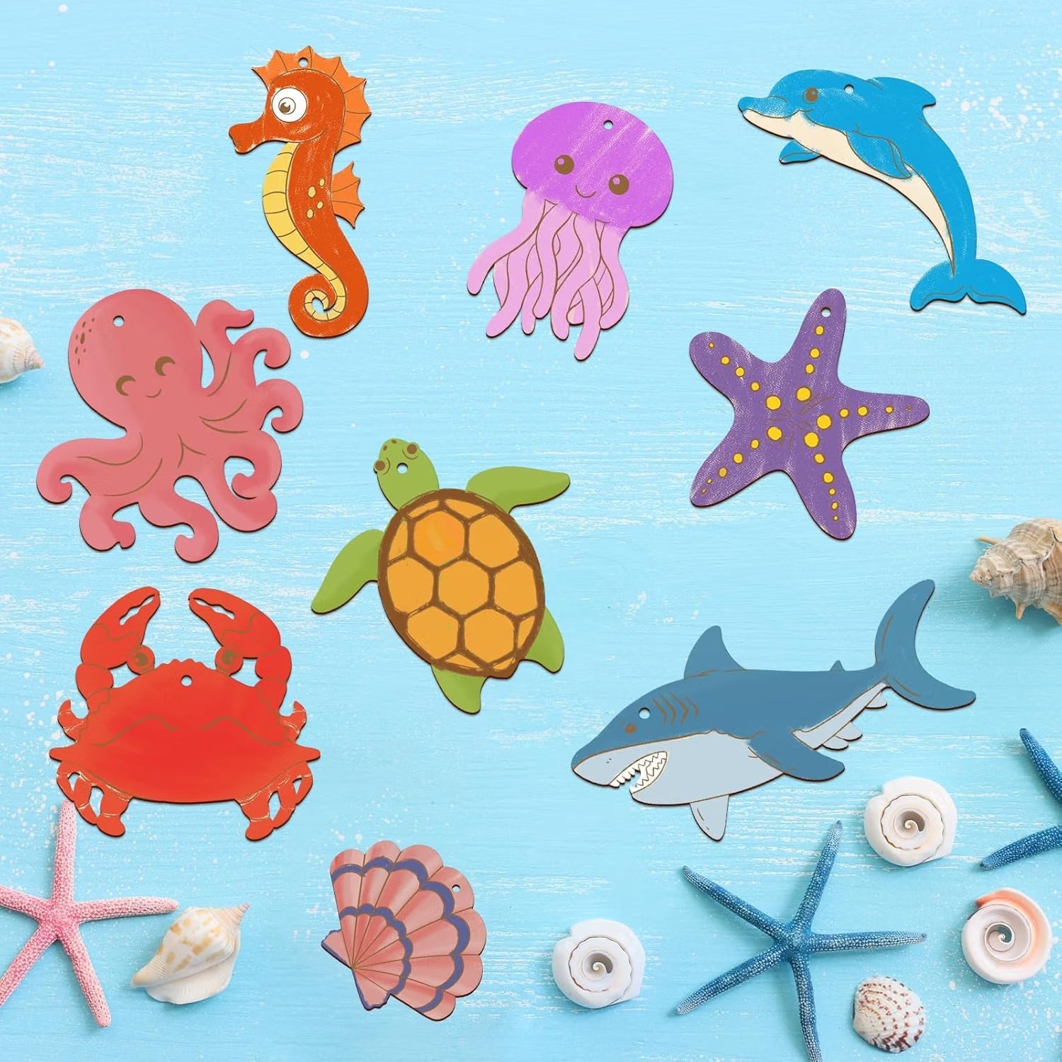 wooden whale seahorse starfish dolphin cutouts