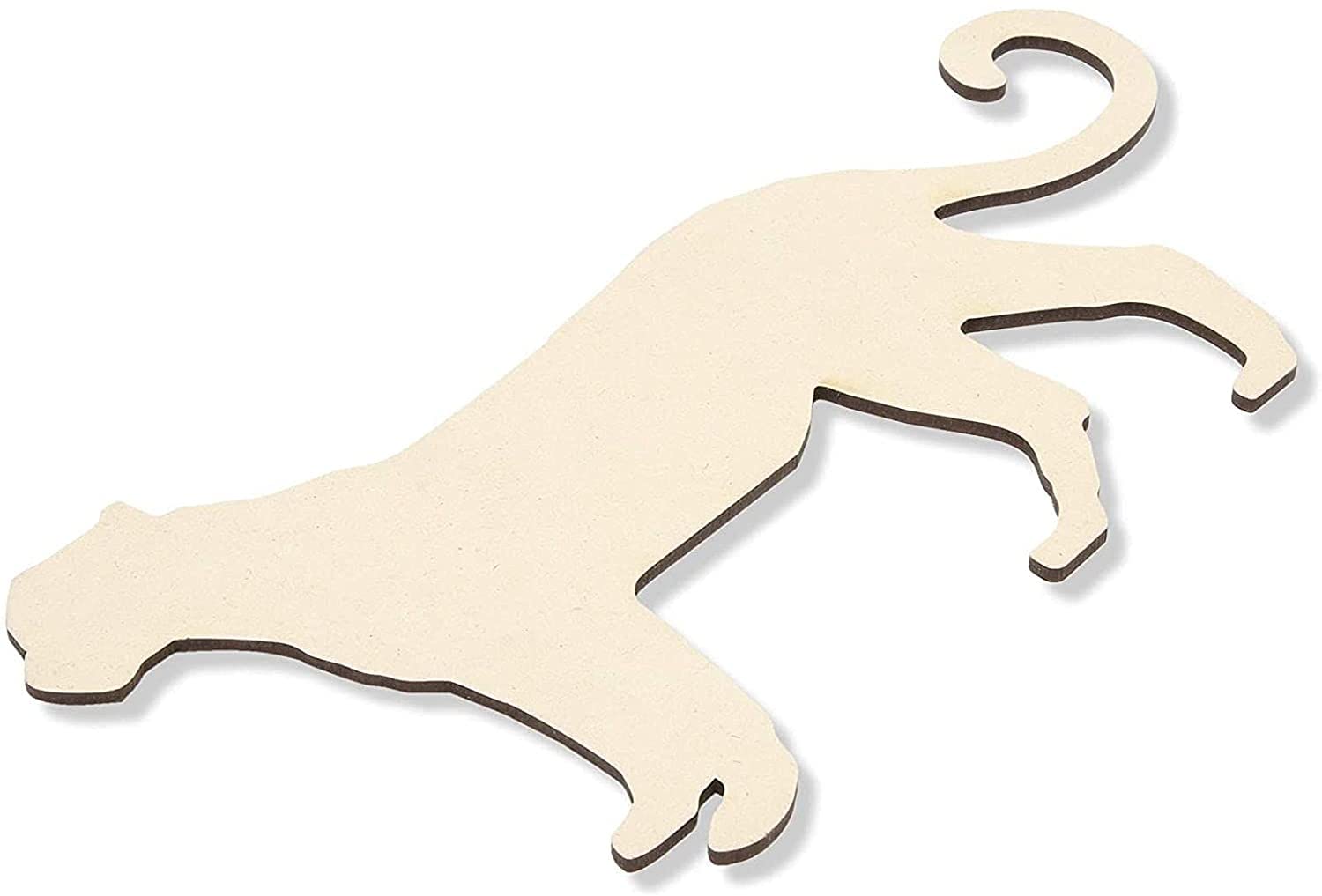Wooden cutout of a panther shape on a white background