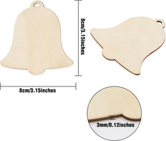 Two bell-shaped wooden cutouts with measurements on a white background