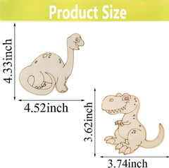 Dimensions of two wooden dinosaur shapes with measurements in inches.