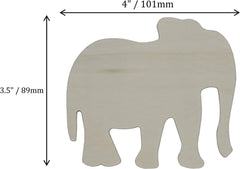 Measurement chart of a wooden elephant cutout with dimensions labeled.