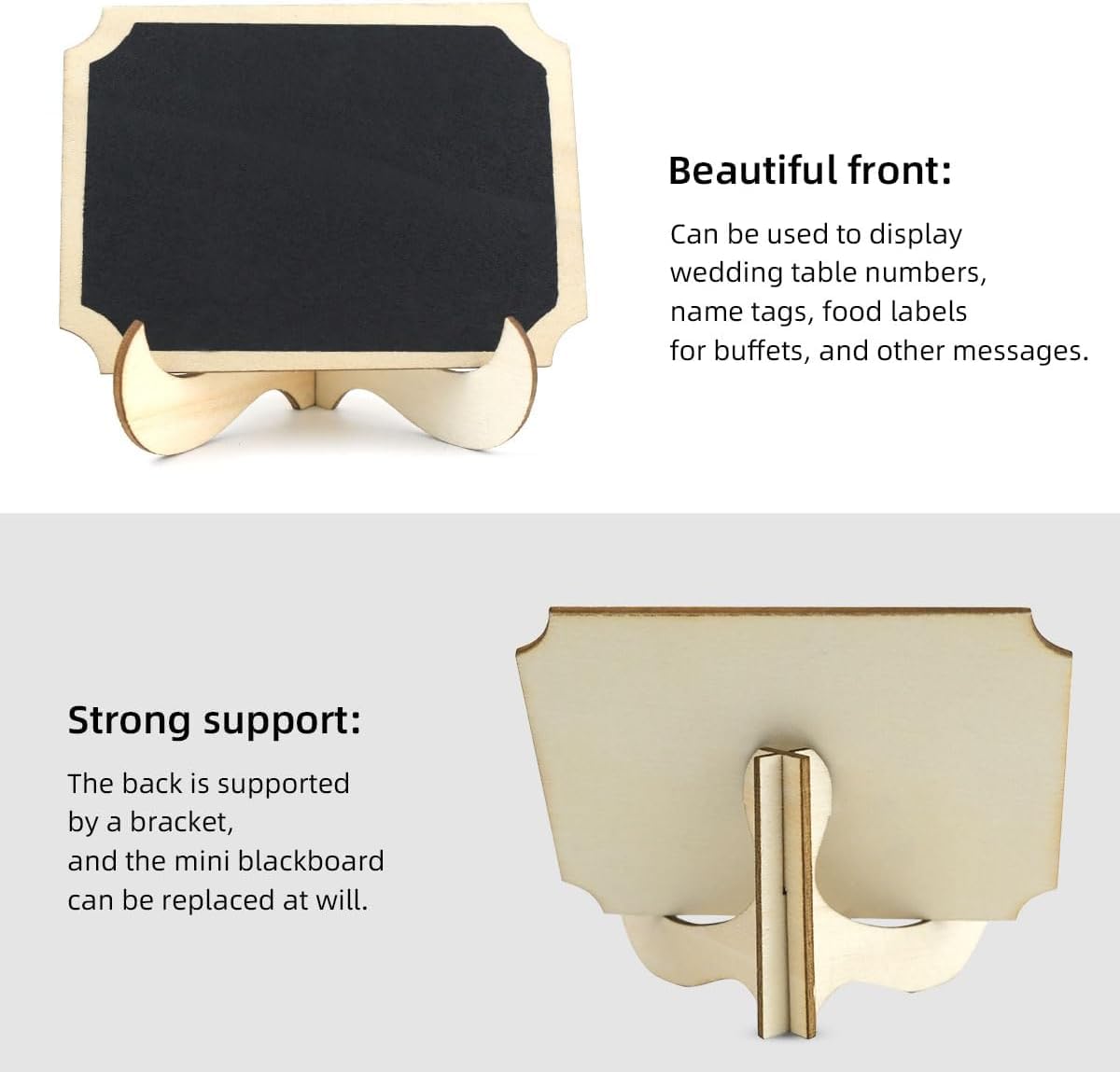 Gold-framed mini blackboard with text on a white background