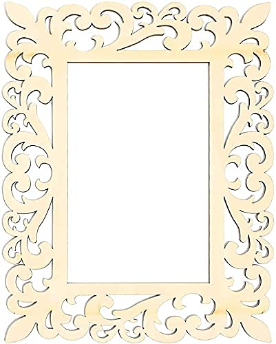 Decorative beige picture frame with intricate cut-out patterns on a white background