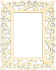 Decorative beige picture frame with intricate cut-out patterns on a white background