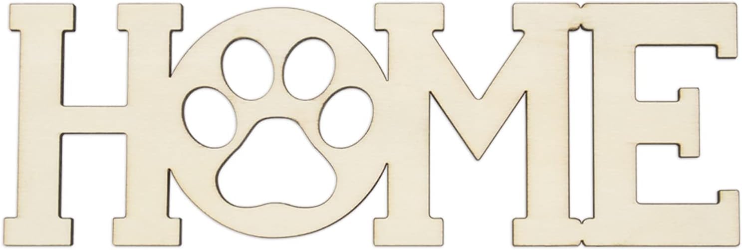 Decorative wooden sign with 'HOME' and a paw print design.