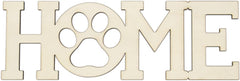 Decorative wooden sign with 'HOME' and a paw print design.