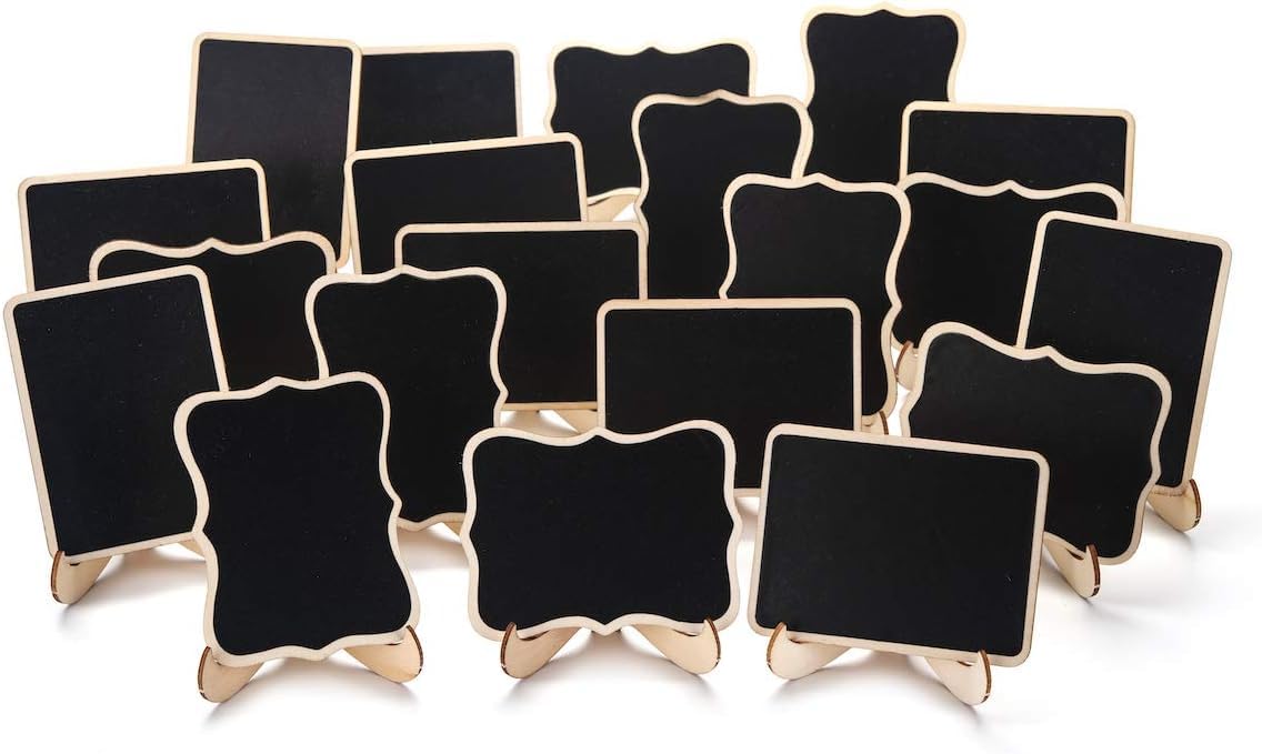 Set of small blackboard signs with stands on a white background