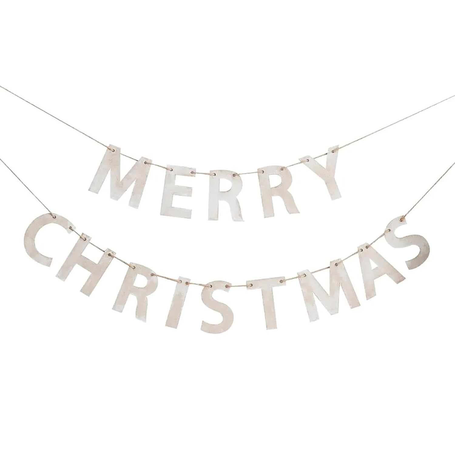 Merry Christmas banner with wooden letters on a white background