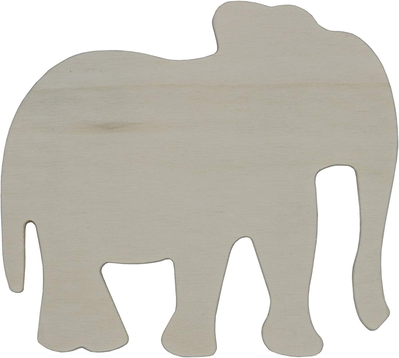 Unfinished wooden elephant cutout on a white background