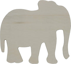 Unfinished wooden elephant cutout on a white background