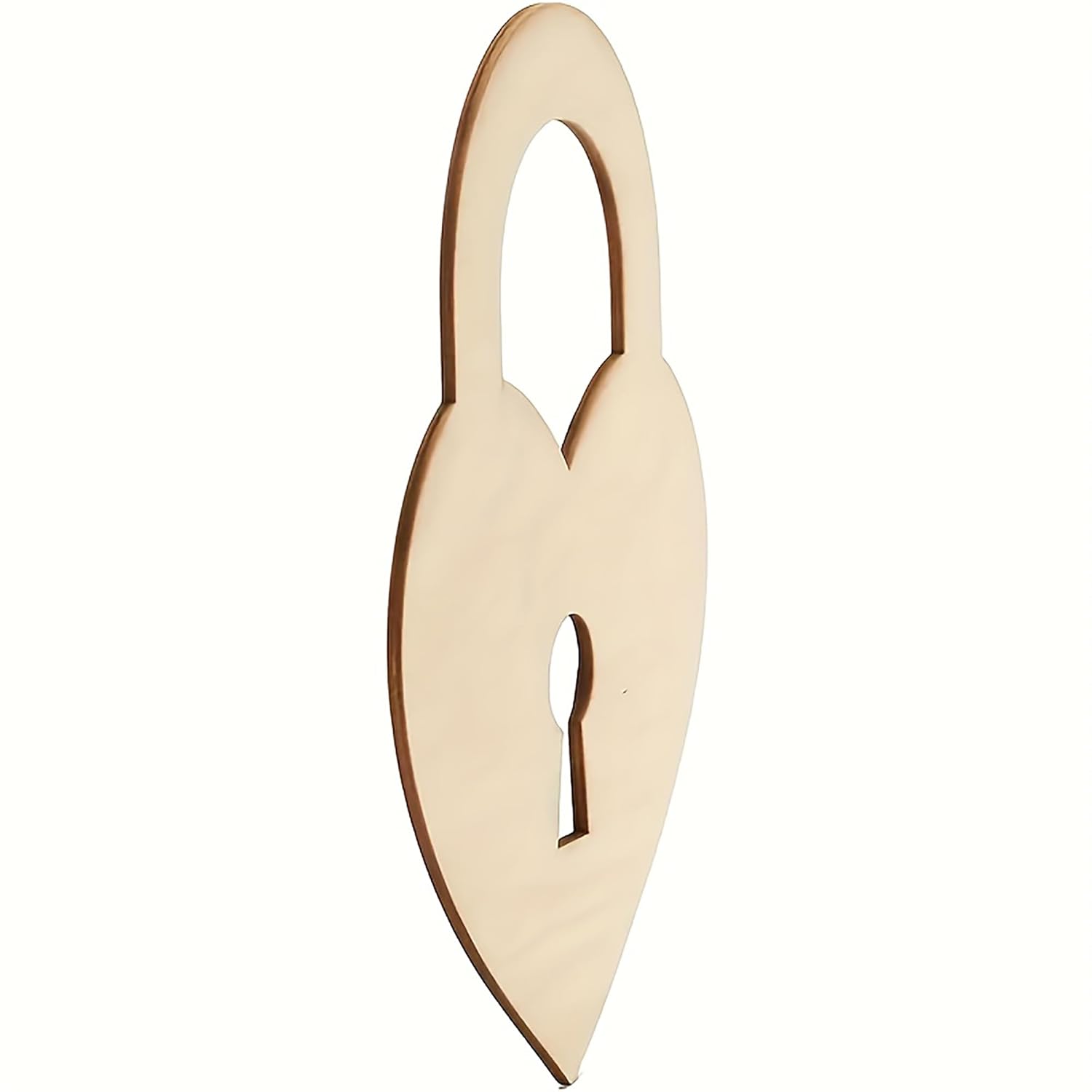 Wooden heart-shaped keychain with cutout design on a white background