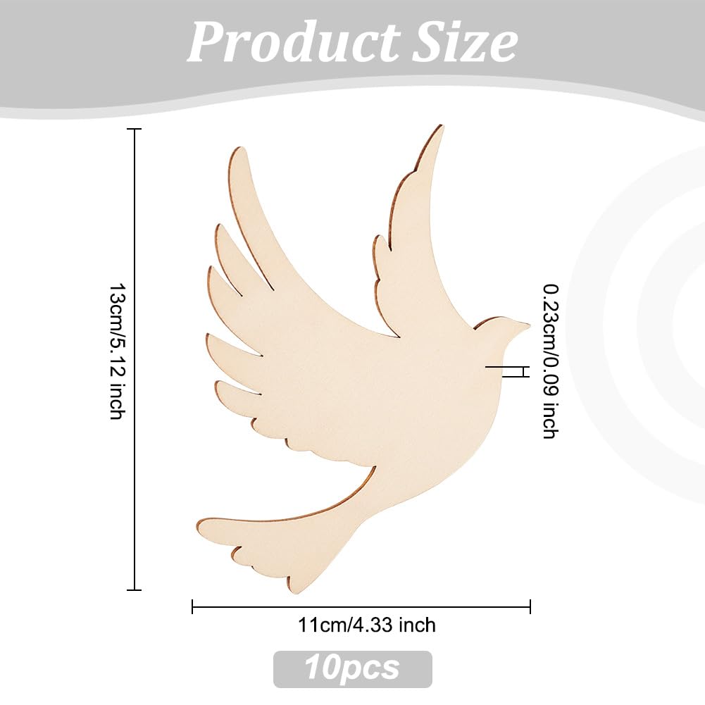 Wooden dove cutout with dimensions on a white background