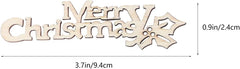 Wooden 'Merry Christmas' decoration with snowflake design and measurements.