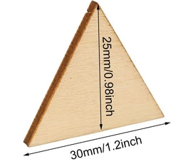 Wooden triangle ruler with measurements on a white background