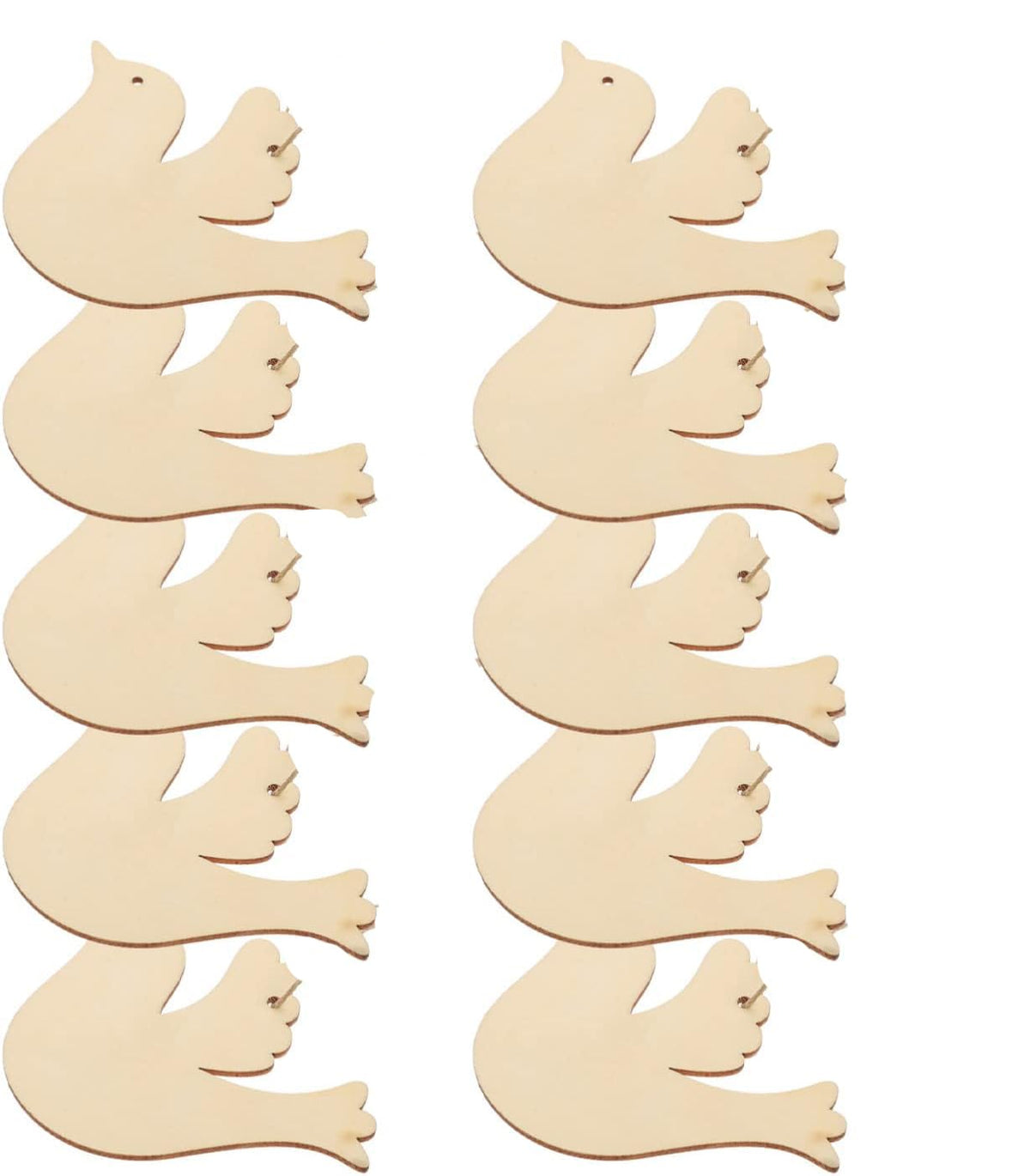 Set of wooden bird shapes on a white background