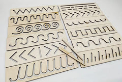 Set of wooden patterned templates on a white background