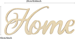 Wooden 'Home' sign with dimensions on a white background