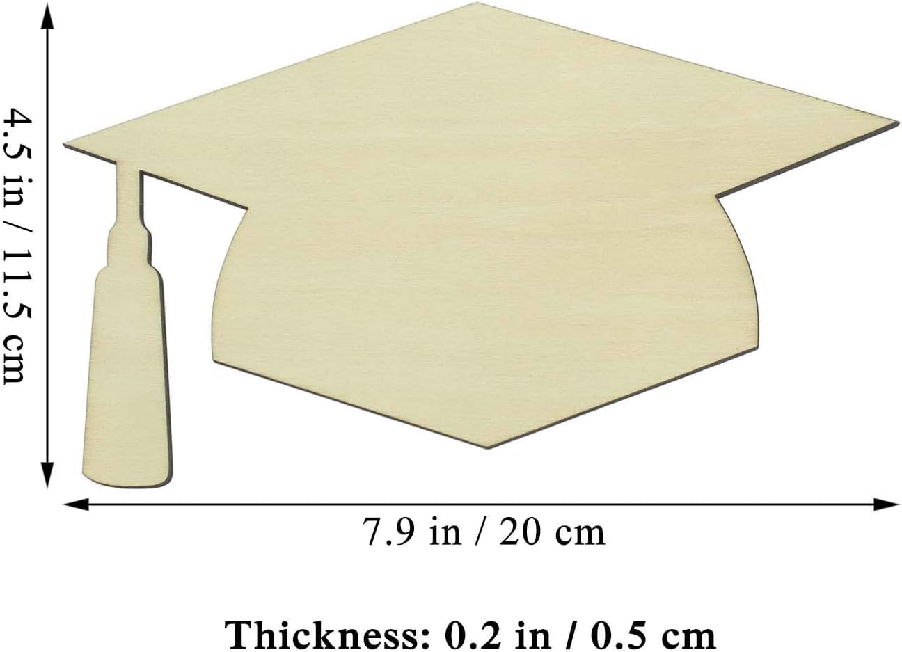 Graduation cap with dimensions labeled on a white background