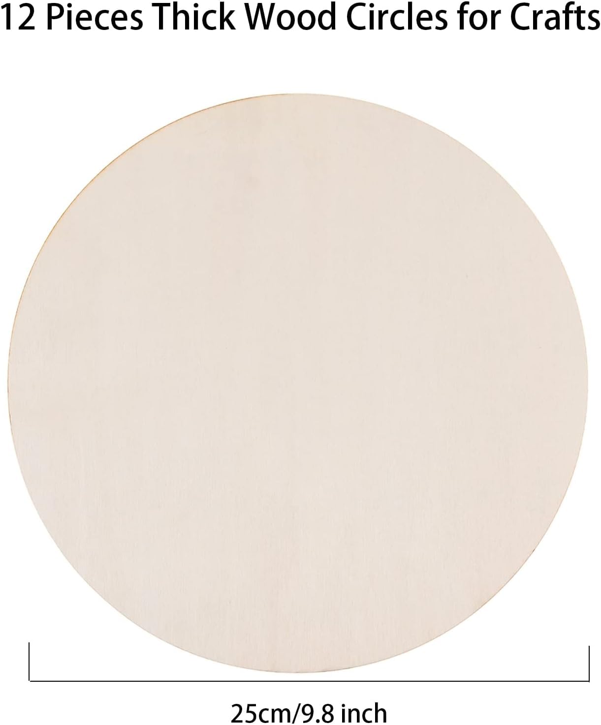 Beige wooden circle with dimensions on a white background