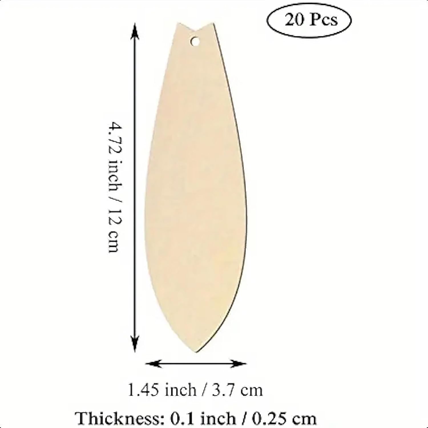 Wooden paddle-shaped item with measurements on a white background