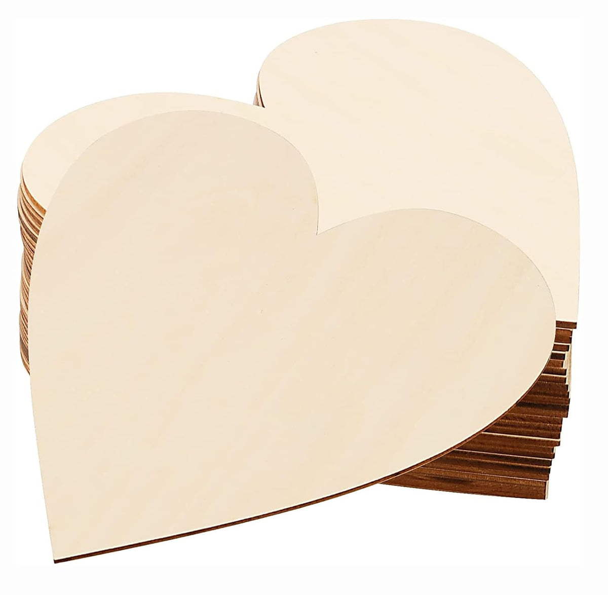 Stack of heart-shaped beige paper plates on a white background