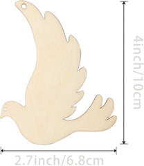 Wooden dove shape with measurements on a white background