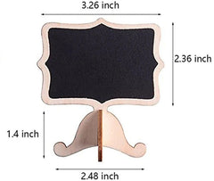 Small blackboard with wooden stand and dimensions labeled