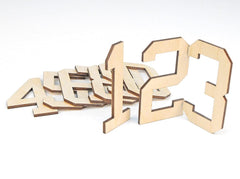 Set of wooden numbers on a white background